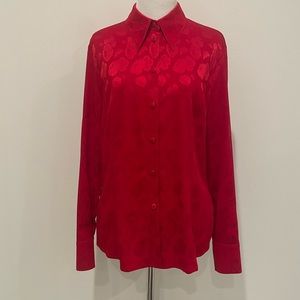 Escada Red Floral Etched Silk Shirt